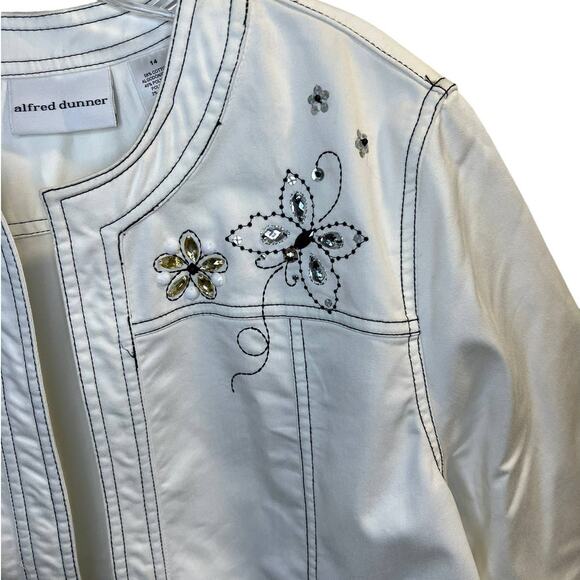 Alfred Dunner, White Open Front Jacket, Butterfly, 14 - Picture 4 of 11